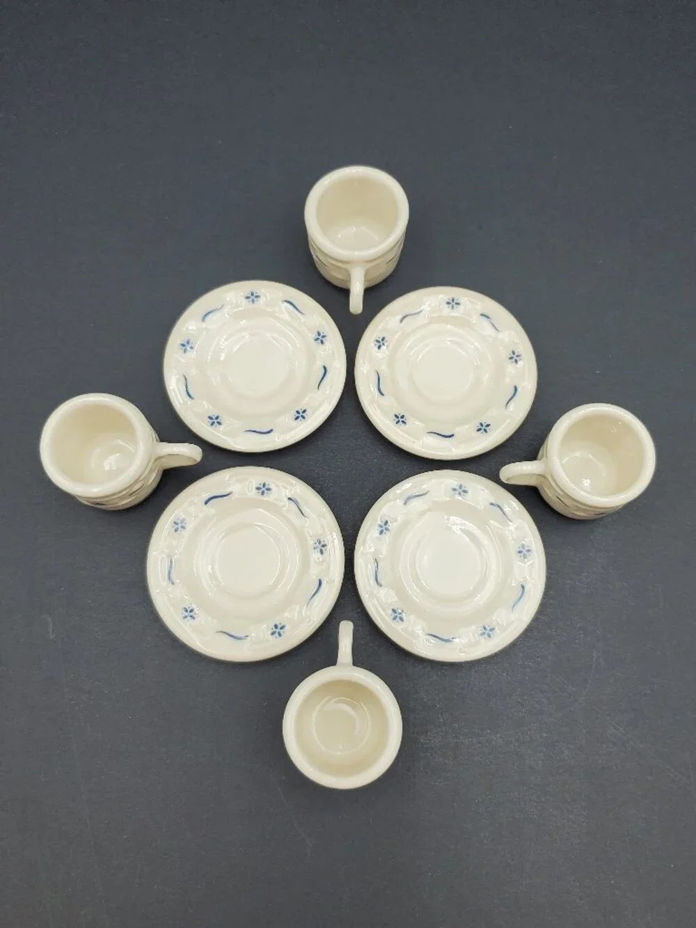 Longaberger Collectors Club Miniature Cups & Saucers Classic Blue Mini Tea Set